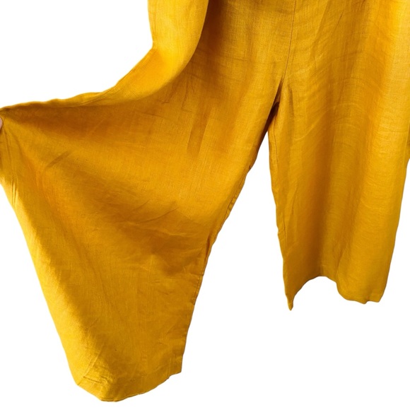 Grae Cove NWT 100% Linen Mustard Yellow Belted Cropped Jumpsuit Size L - Picture 6 of 11